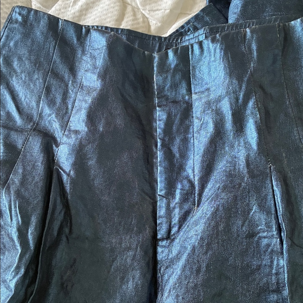 Blue metallic linen culottes - Picture 5 of 5